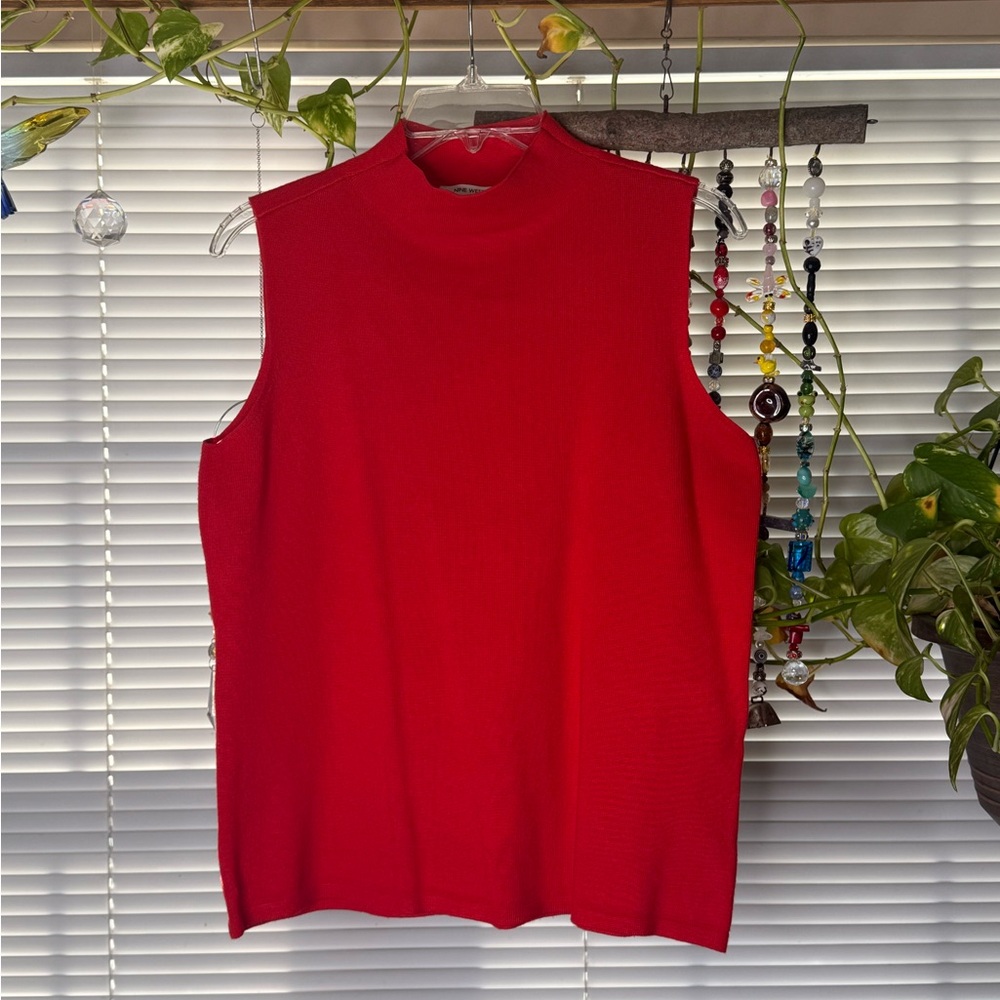 🔥 Nine West Red Sleeveless Mock Neck Sweater